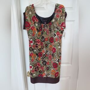 Signature by Robbie Bee Multicolor Floral Tunic in Tan, Red, Orange, Green